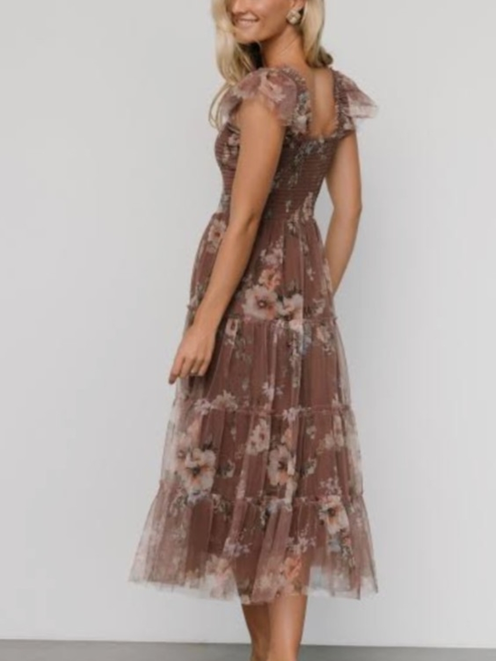 Baltic Born Mauve Floral Tiered Midi Dress